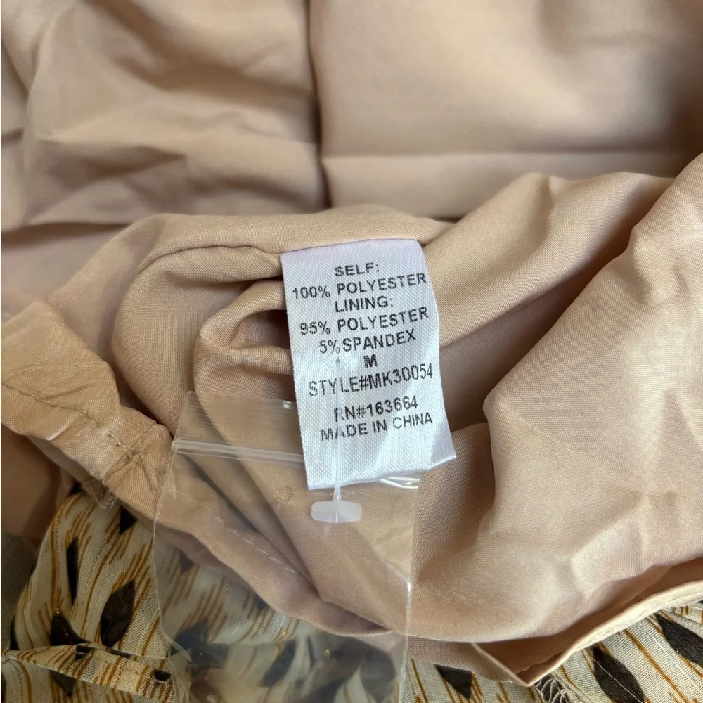 NWT Ruffle Tie Neck Dress in Cream & Gold